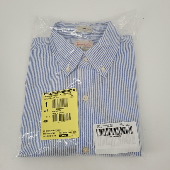 J Crew Shirt Mens All-Sizes Cotton Oxford Button Up Pin Stripe White Blue AZ463 - Picture 3 of 4